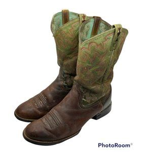 Ariat Mens 9.5 B Cowboy Boots Leather Green Brown Western Rodeo